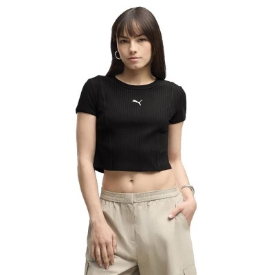бебешка,фланелка,с,къс,ръкав,дамски,топове,puma,essential,ribbed,baby,short,sleeve,top,black,(puma,black)