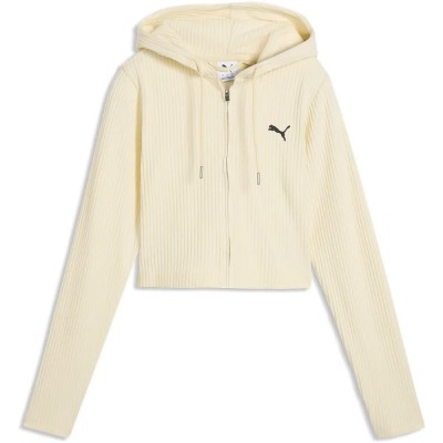 блуза,дамски,блузи,puma,essential,ribbed,soft,touch,full,zip,sweatshirt,beige,(buttercream,heather)