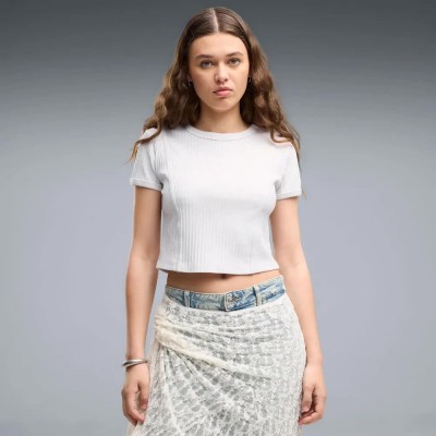 бебешка,фланелка,с,къс,ръкав,дамски,топове,puma,essential,ribbed,baby,short,sleeve,top,white,(white,glow,heather)