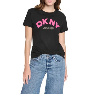 тениска,мъжки,тениски,дамски,тениски,dkny,arched,short,sleeve,t,shirt,black,(black,festive,pink)