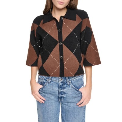 жилетка,мъжки,пуловери,дамски,пуловери,dkny,fuzzy,argyle,elbow,cardigan,brown,(black,chestnut,black)