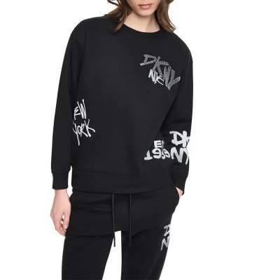 блуза,дамски,блузи,dkny,graffiti,sweatshirt,black,(black,black)