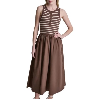 рокля,дамски,поли,и,рокли,dkny,henley,sleeveless,short,dress,brown,(bleecker,stripped,chesnut)