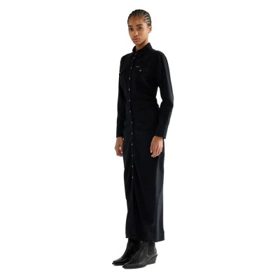 рокля,дамски,поли,и,рокли,wrangler,cinched,waist,maxi,long,sleeve,dress,black,(black,fade)