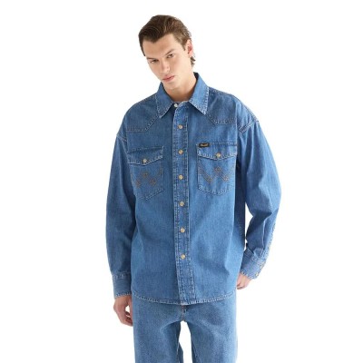 риза,с,дълъг,ръкав,дамски,ризи,мъжки,ризи,wrangler,super,jeans,western,long,sleeve,shirt,blue,(cowboy,fade)