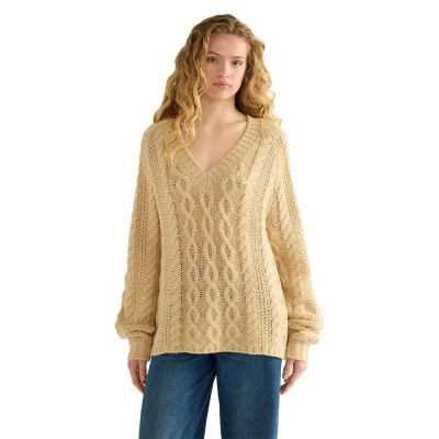 блуза,мъжки,пуловери,дамски,пуловери,wrangler,v,neck,cable,knit,sweater,yellow,(oatmeal)