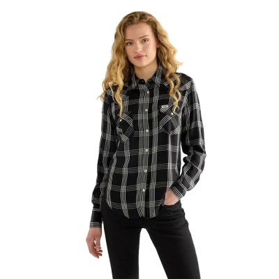 риза,с,дълъг,ръкав,дамски,ризи,мъжки,ризи,wrangler,western,long,sleeve,shirt,black,(black)