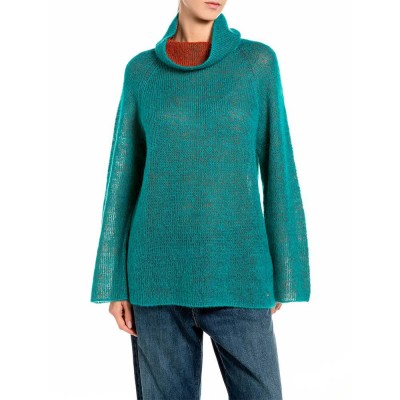 блуза,мъжки,пуловери,дамски,пуловери,replay,dk005x.000.723vm,high,neck,sweater,green,blue,(c09k,lake,blue,c09j,potter´s)