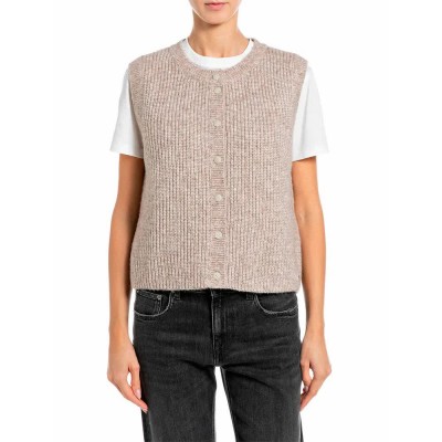 елек,мъжки,пуловери,дамски,пуловери,replay,dk009g.000.723tz,knitted,vest,beige,(m21,light,talpe,melange)