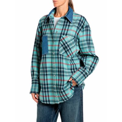 карирана,риза,дамски,ризи,мъжки,ризи,replay,w002t.000.00qybw,shirt,blue,(checkturquoise,blue,red,yellow)