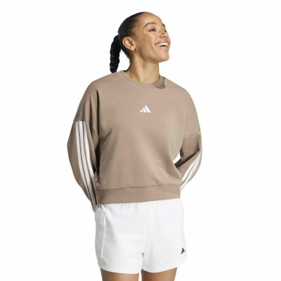 блуза,дамски,блузи,adidas,essentials,3,stripes,french,terry,sweatshirt,brown,(khaki,six,white)