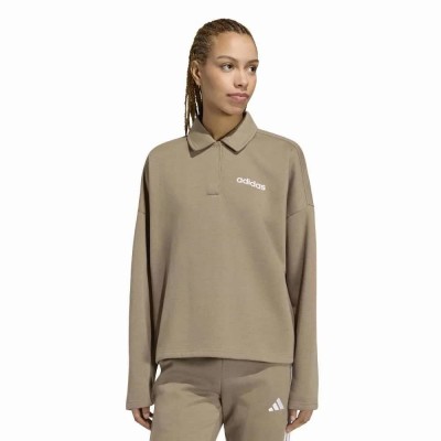 блуза,с,яка,дамски,блузи,adidas,essentials,linear,fleece,polo,sweatshirt,brown,(khaki,six,white)