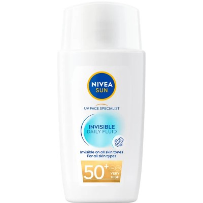 козметика,за,защита,от,слънце,nivea,invisible,daily,fluid,spf,50+,40,ml,sunscreen,clear,(white,blue)