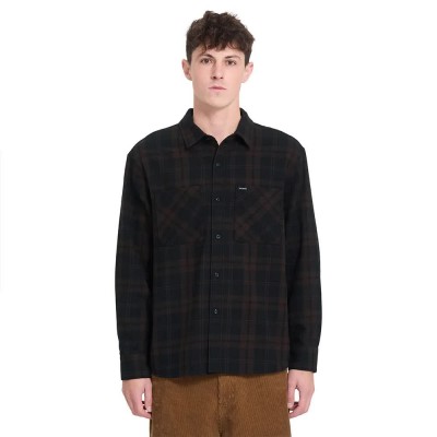 риза,с,дълъг,ръкав,дамски,ризи,мъжки,ризи,volcom,hunkstone,long,sleeve,shirt,black,(cacao)