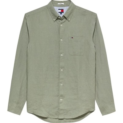 риза,с,дълъг,ръкав,дамски,ризи,мъжки,ризи,tommy,jeans,dm0dm22760,linen,long,sleeve,shirt,green,(utility,sage)