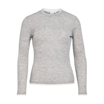 тениска,мъжки,тениски,дамски,тениски,vila,elianne,long,sleeve,t,shirt,grey,(light,grey,melange,detail,snow,white)