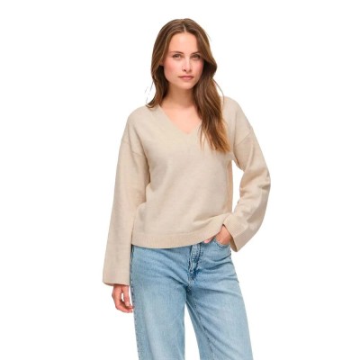 блуза,мъжки,пуловери,дамски,пуловери,vila,liga,v,neck,sweater,beige,(birch,detail,melange)