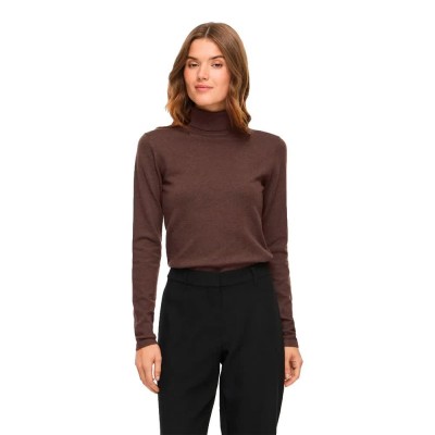 блуза,мъжки,пуловери,дамски,пуловери,vila,malu,high,neck,sweater,brown,(coffee,bean,detail,melange)