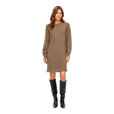 рокля,дамски,поли,и,рокли,vila,nikolina,long,sleeve,short,dress,brown,(falcon,detail,melange)