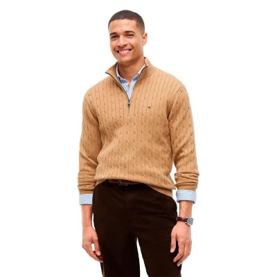 блуза,мъжки,пуловери,дамски,пуловери,tommy,hilfiger,classic,cable,half,zip,sweater,brown,(safari,canvas)