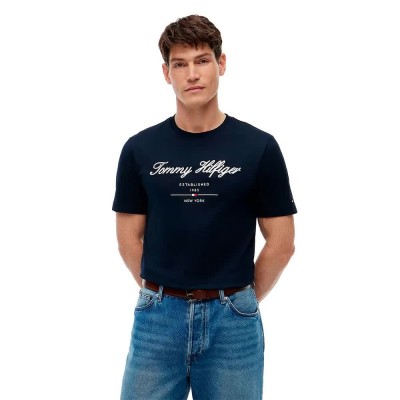 тениска,мъжки,тениски,дамски,тениски,tommy,hilfiger,script,logo,short,sleeve,t,shirt,blue,(desert,sky)