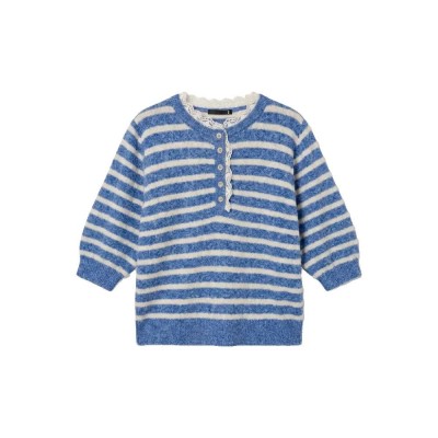 блуза,мъжки,пуловери,дамски,пуловери,vero,moda,doffy,lace,henley,sweater,blue,(surf,the,web,stripes,birch,snow,white,lace)