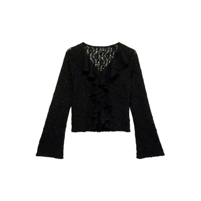 тениска,мъжки,тениски,дамски,тениски,vero,moda,flora,frill,long,sleeve,v,neck,t,shirt,black,(black)