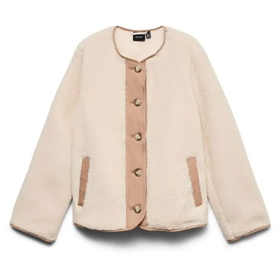 яке,мъжки,якета,дамски,якета,и,палта,vero,moda,francesca,teddy,jacket,beige,(oatmeal,detail,trim,silver,mink)