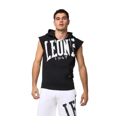 суичър,мъжки,пуловери,leone1947,boxe,sleeveless,hoodie,black,(black,white)