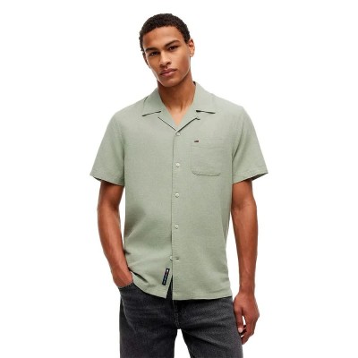 риза,с,къс,ръкав,дамски,ризи,мъжки,ризи,tommy,jeans,dm0dm23058,linen,short,sleeve,shirt,green,(spring,olive)
