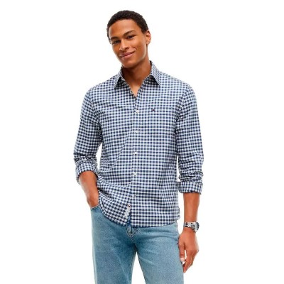 карирана,риза,дамски,ризи,мъжки,ризи,tommy,jeans,dm0dm23516,long,sleeve,shirt,blue,(basic,navy,check)