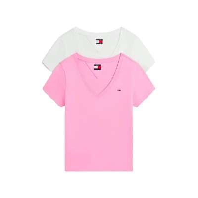 тениска,мъжки,тениски,дамски,тениски,tommy,jeans,dw0dw21367,short,sleeve,v,neck,t,shirt,2,units,white,pink,(ecru,pink,daisy)
