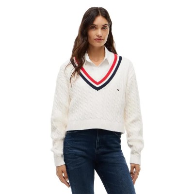 блуза,мъжки,пуловери,дамски,пуловери,tommy,jeans,dw0dw23550,v,neck,sweater,white,(off,white)
