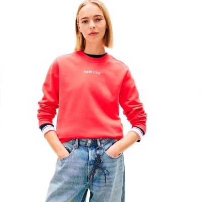 блуза,дамски,блузи,tommy,jeans,ess,logo,2,crew,sweatshirt,red,(red,alert)