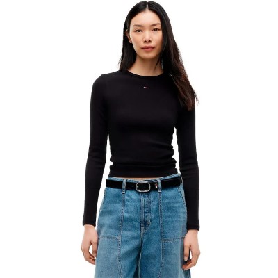 тениска,мъжки,тениски,дамски,тениски,tommy,jeans,essential,rib,long,sleeve,t,shirt,black,(black)