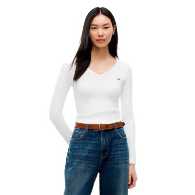 тениска,мъжки,тениски,дамски,тениски,tommy,jeans,essential,rib,slim,fit,long,sleeve,v,neck,t,shirt,white,(ecru)