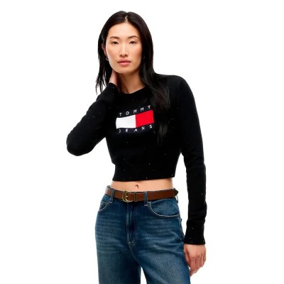 блуза,мъжки,пуловери,дамски,пуловери,tommy,jeans,sparkle,flag,sweater,black,(black)