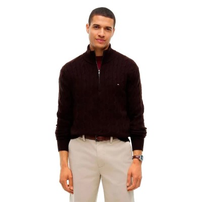 блуза,мъжки,пуловери,дамски,пуловери,tommy,hilfiger,mw0mw40443,half,zip,sweater,brown,(chocolate)