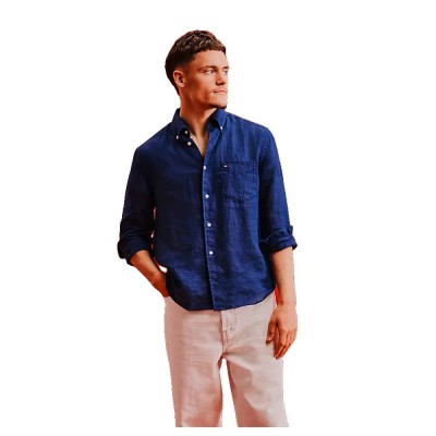 риза,с,дълъг,ръкав,дамски,ризи,мъжки,ризи,tommy,hilfiger,mw0mw44265,linen,long,sleeve,shirt,blue,(desert,sky,white)