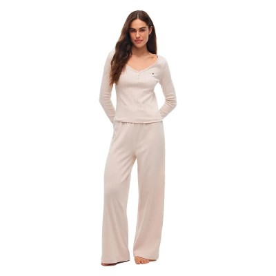 тениска,дамски,пижами,tommy,hilfiger,uw0uw06602,long,sleeve,pyjama,t,shirt,beige,(cashmere,creme)