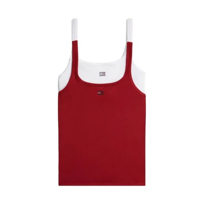 дамско,бельо,дамски,бикини,и,танкини,tommy,hilfiger,uw0uw06705,sleeveless,base,layer,2,units,red,white,(rouge,white)