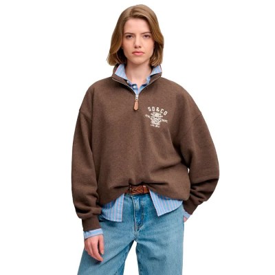 блуза,дамски,блузи,superdry,country,club,half,zip,sweatshirt,brown,(dark,chocolate,brown,marl)