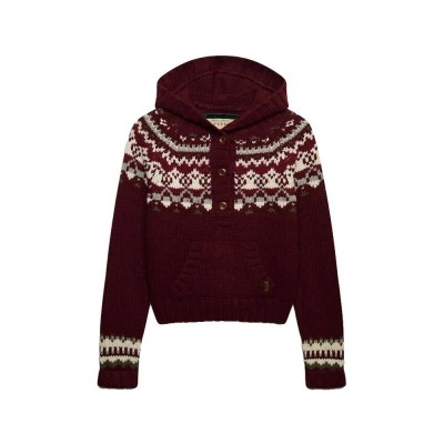 блуза,мъжки,пуловери,дамски,пуловери,superdry,fairisle,1,2,button,hoodie,hoodie,sweater,red,(red,multi)