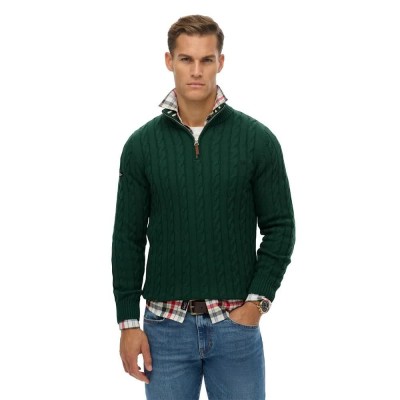 блуза,мъжки,пуловери,дамски,пуловери,superdry,preppy,cotton,cable,half,zip,sweater,green,(forest,green)