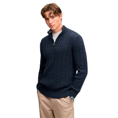 блуза,мъжки,пуловери,дамски,пуловери,superdry,preppy,cotton,cable,half,zip,sweater,blue,(navy)