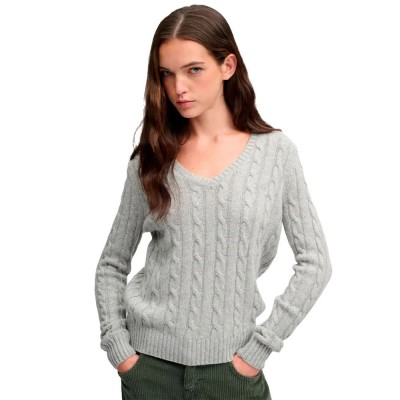блуза,мъжки,пуловери,дамски,пуловери,superdry,wool,blend,cable,v,neck,sweater,grey,(storm,grey,marl)