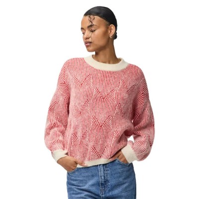 блуза,мъжки,пуловери,дамски,пуловери,pieces,jenna,o,neck,knit,sweater,refurbished,red,(whitecap,gray,goji,berry)