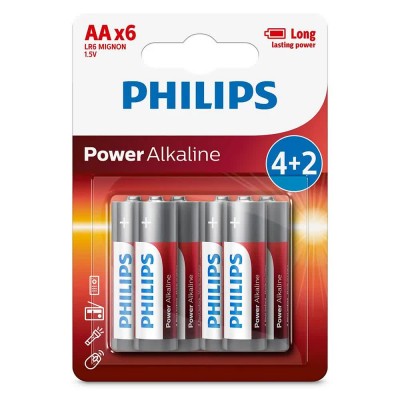 батерии,philips,power,alkaline,aa,alkaline,batteries,clear,(multicolor)