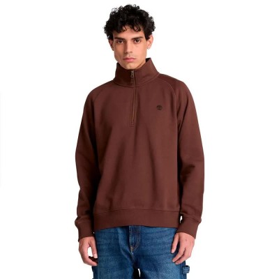 блуза,мъжки,пуловери,timberland,exeter,river,tree,embroidered,logo,1,4,zip,sweatshirt,brown,(chicory,coffee)