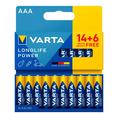 батерии,varta,longlife,power,aaa,lr03,alkaline,batteries,20,units,clear,(multicolor)